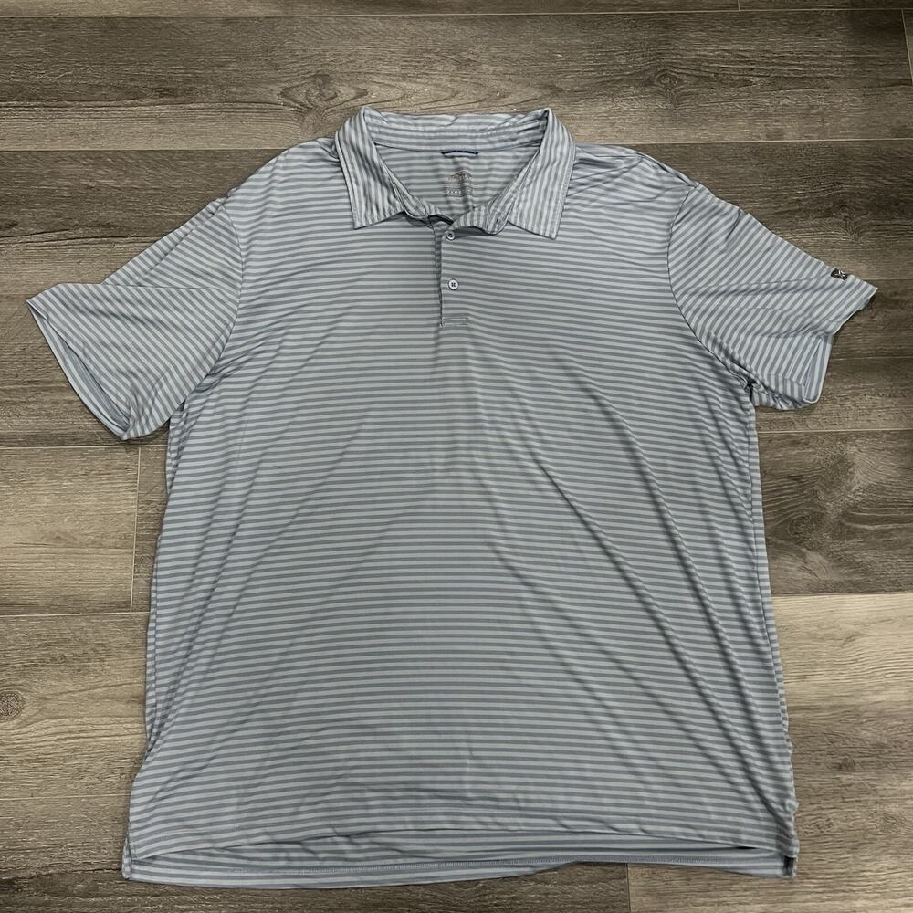 Men’s AFTCO Shirt 2XL XXL Blue Stripes Performance Fishing Polo